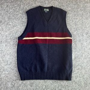 Navy and Burgundy Striped Wool Sweater Vest